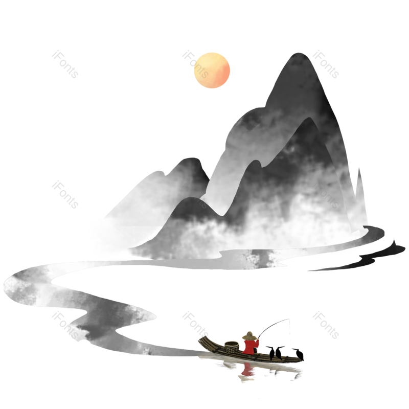 水墨图片,中国风元素,插画PNG,风景免抠素材